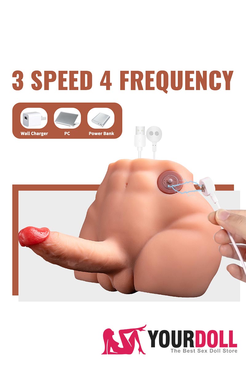 24cm (9.9″) Male Sex Doll Torso Pear with Vibrating Dildo, In Stock